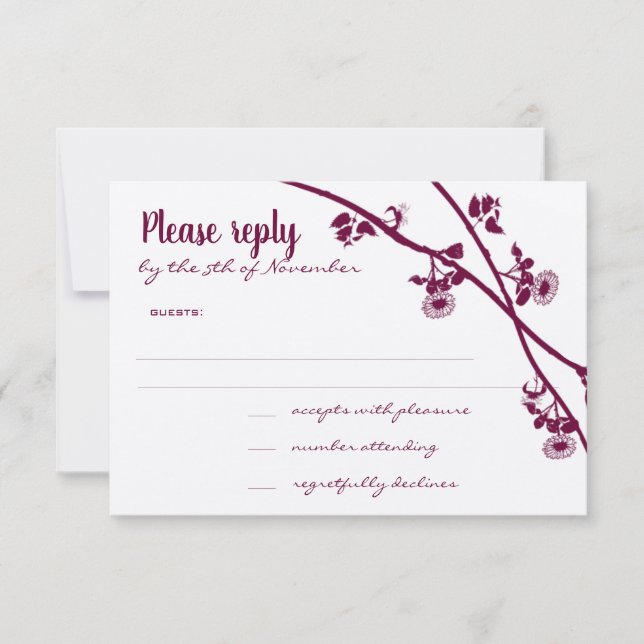 Mariage Fleur sauvage violet rouge foncé RSVP (Devant)