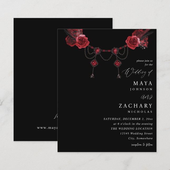 Mariage Fleuris Rouges et Cristal Rouge - Noir (Devant / Derrière)