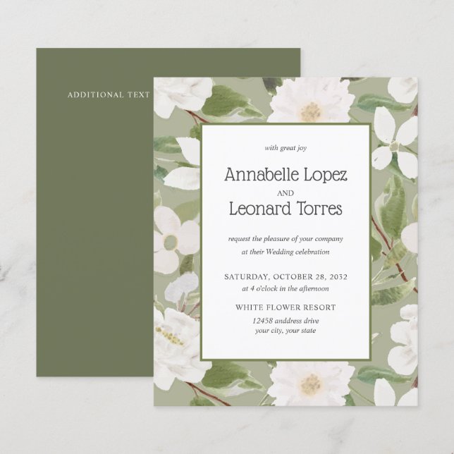 MARIAGE Fleurs blanches Chic PETIT BUDGET feuilles (Devant / Derrière)