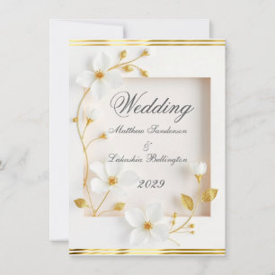 Mariage fleurs blanches or Belle invitation