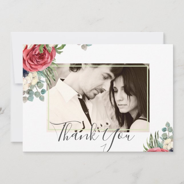 Mariage Fleurs de Navy Rouge Profond et Eucalyptus (Devant)