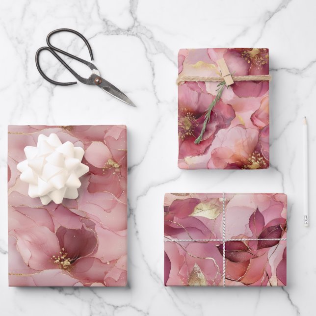 Mariage Fleurs de Rose Pâle et Feuilles Dorées (Recto)