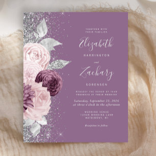 Mariage Fleurs Mauve Blush Paillettes Argentées