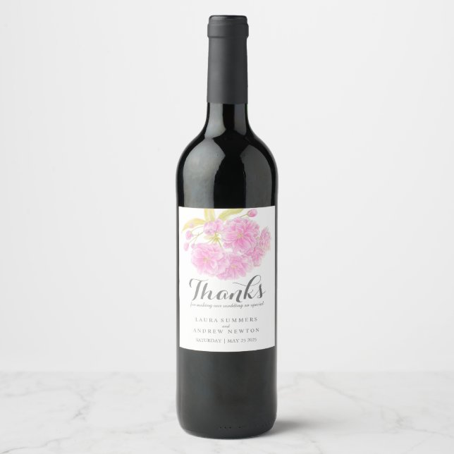 Mariage fleurs roses étiquettes de vin personnalis (Devant)