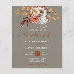 Mariage Floral Aquarelle Automnal sur Fond Gris Bu