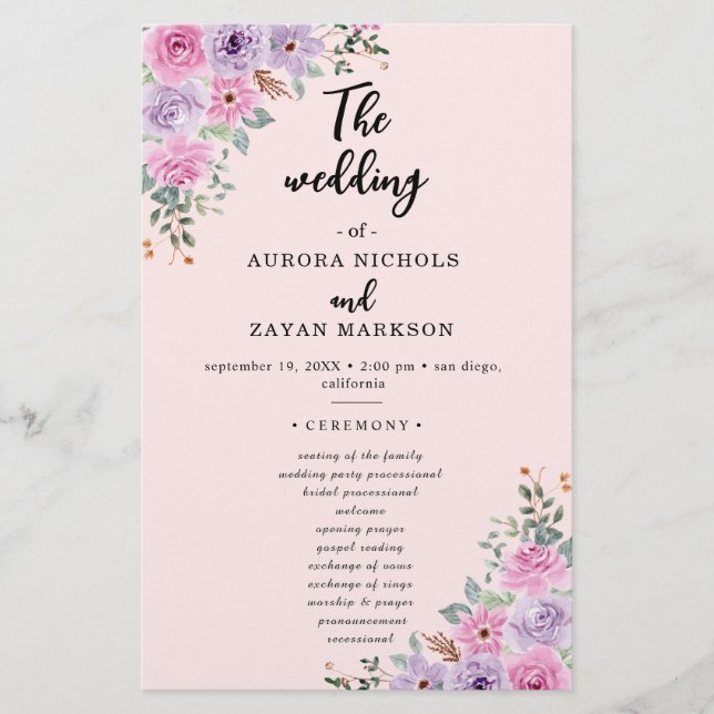 Mariage Floral Aquarelle Rose Élégant (Devant)