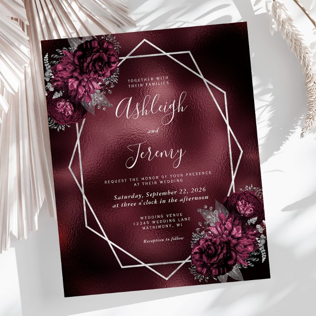 Mariage floral argent faux feuille de Bourgogne bu (Créateur téléchargé)
