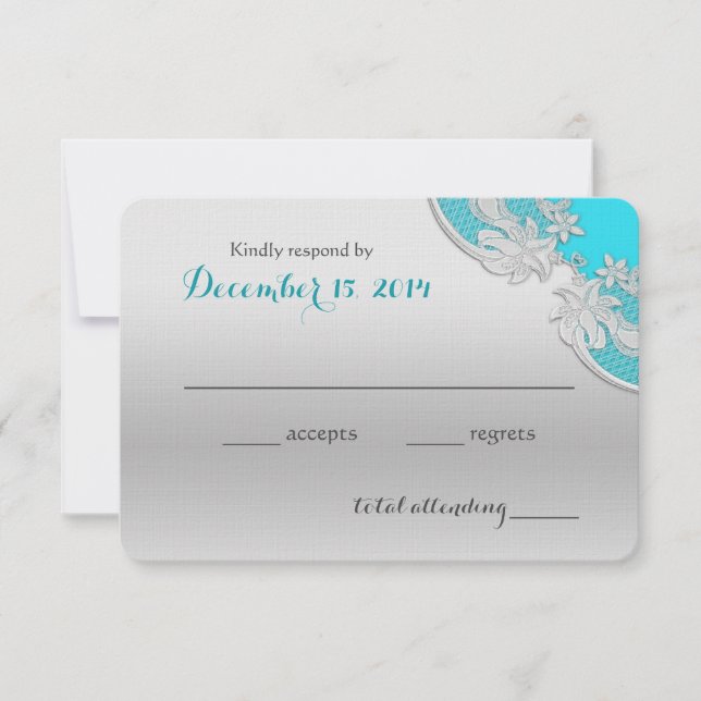 Mariage Floral Argent Réponse Turquoise (Devant)