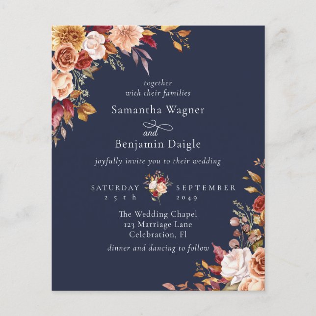 Mariage floral automne Budget Bleu marine (Devant)