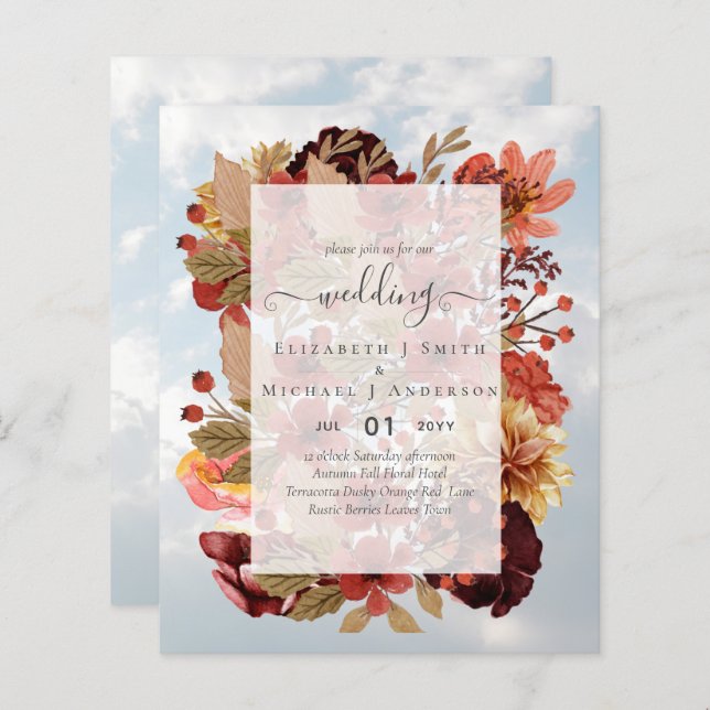 Mariage Floral Automne - BUDGET Orange Bourgogne (Devant / Derrière)