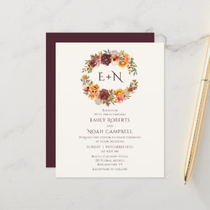 Mariage Floral Automne Rustique Prune Monogramme B
