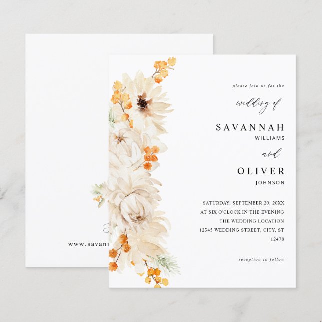 Mariage floral beige et orange Budget (Devant / Derrière)