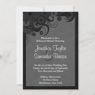 Mariage Floral Black Grey Dîner Invitations