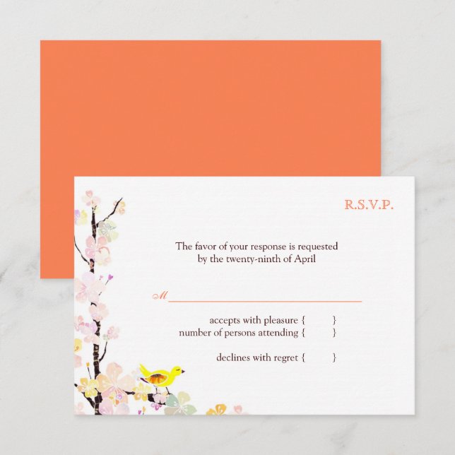 Mariage floral blanc d'oiseaux de printemps RSVP (Devant / Derrière)