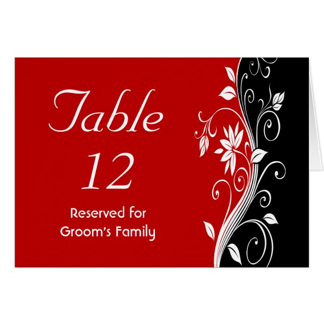 Mariage floral blanc et noir rouge Numéro de table (Devant Horizontal)