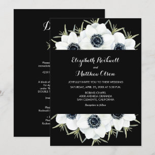 Mariage Floral Blanc Noir Tout en un Invitations