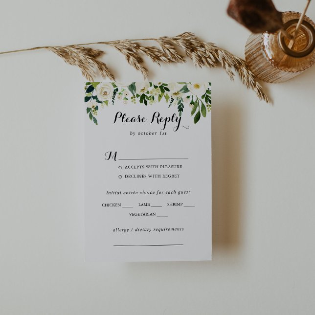 Mariage Floral Blanc Vert Menu Choix RSVP (Créateur téléchargé)