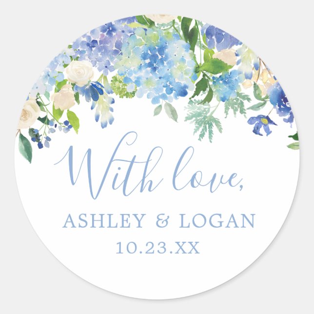 Mariage Floral Bleu Avec Sticker Faveur Amour (Devant)