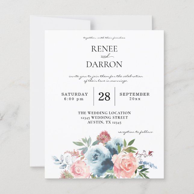 Mariage Floral Bleu Bébé et Rose Blush sur Budget (Devant)
