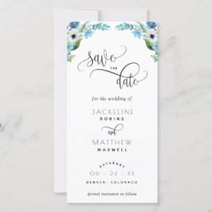Mariage Floral Bleu, Blanc Enregistrer La Date Sig