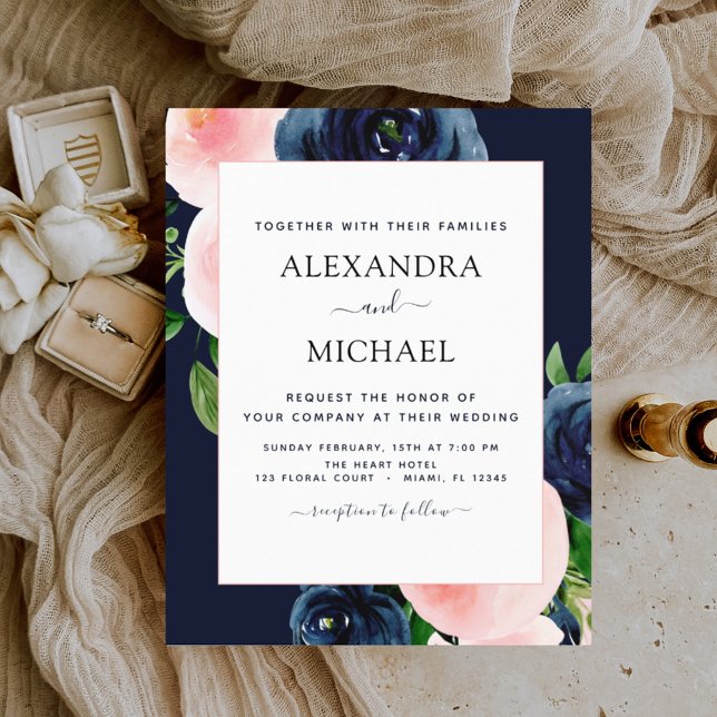 Mariage floral bleu bleu bleu marine rose (Créateur téléchargé)