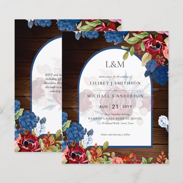 Mariage Floral bleu Bourgogne rustique (Devant / Derrière)