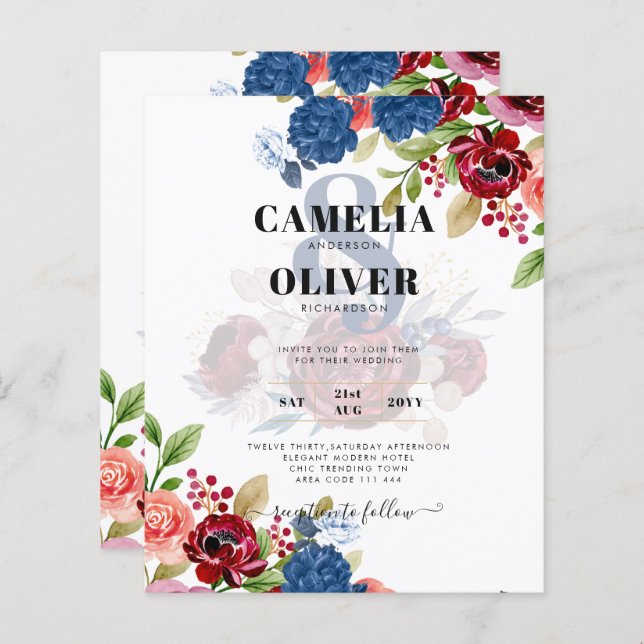 Mariage Floral bleu Bourgogne rustique (Devant / Derrière)