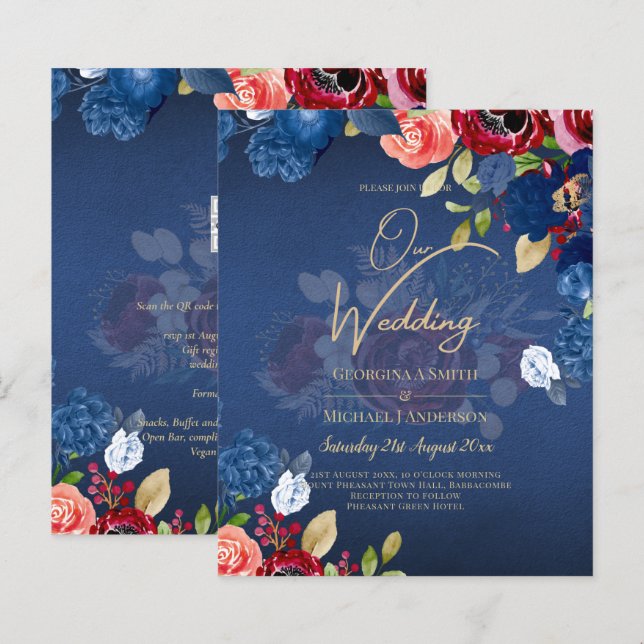 Mariage Floral bleu Bourgogne rustique (Devant / Derrière)