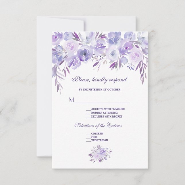 Mariage floral bleu clair violet bleu foncé RSVP (Devant)