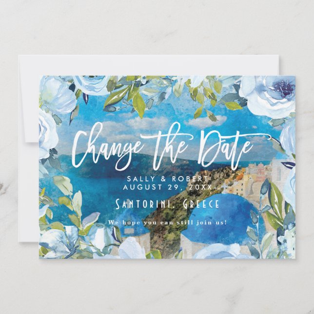 mariage floral bleu de Santorin changer la carte d (Devant)