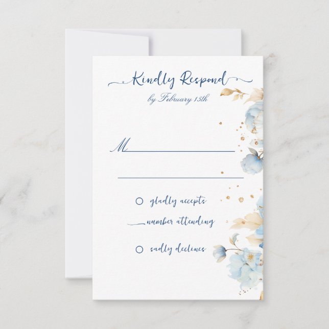 Mariage floral bleu Dusty RSVP (Devant)