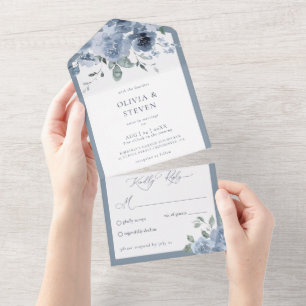 Mariage Floral Bleu Dusty tout en une invitation