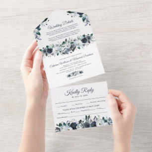 Mariage Floral bleu Dusty tout en une invitation