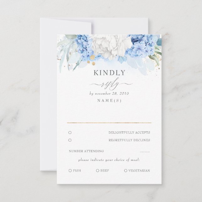 Mariage floral bleu et blanc Dusty RSVP (Devant)