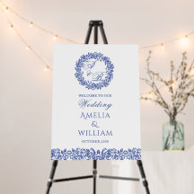 Mariage Floral Bleu Français Élégant Vintage