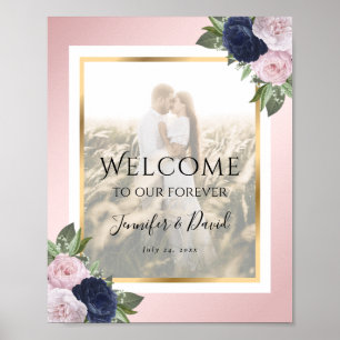 Mariage floral bleu marine Affiche de bienvenue ph