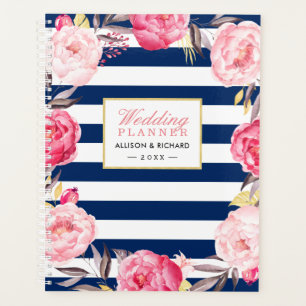 Mariage floral bleu marine couleur or rose