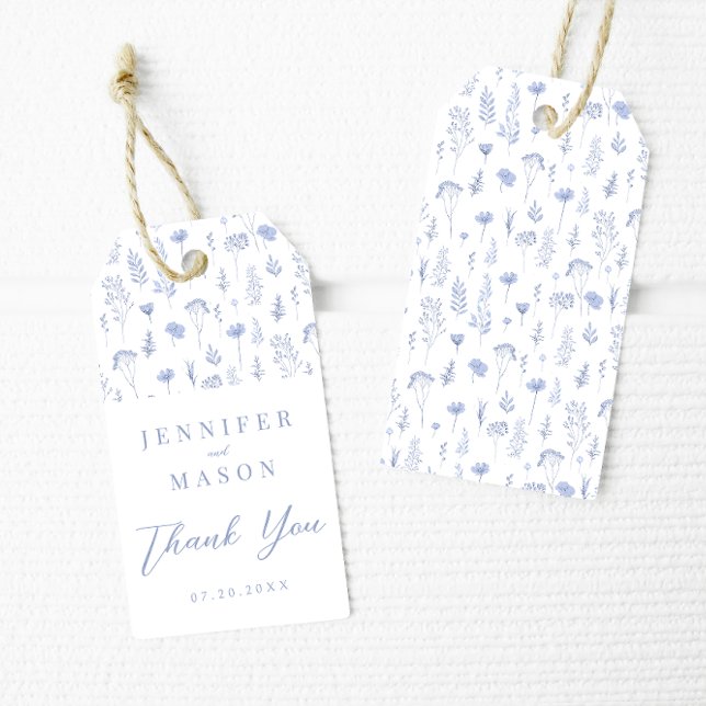 Mariage floral bleu merci cadeaux étiquettes (Créateur téléchargé)