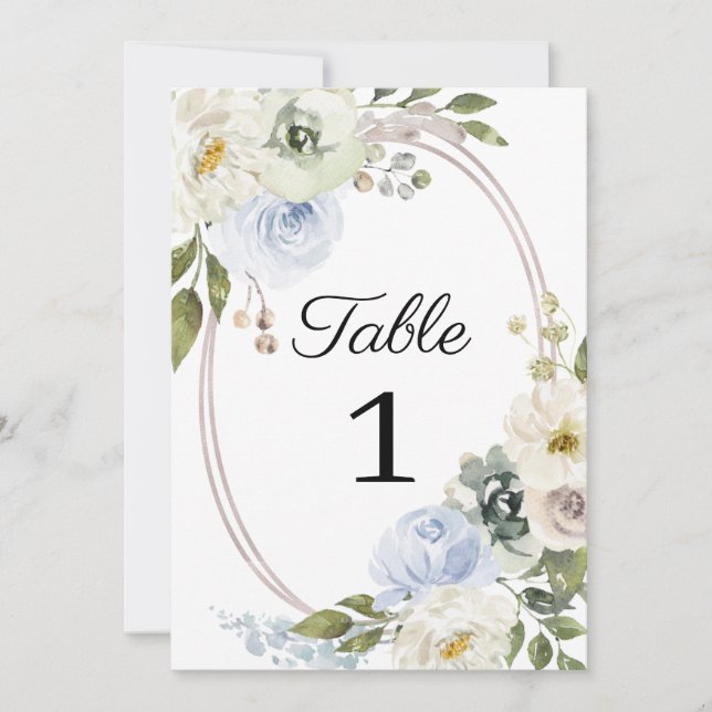 Mariage Floral bleu rustique Numéro de table (Devant)