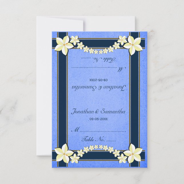 Mariage floral bleu rustique Table Place Cartes (Devant)