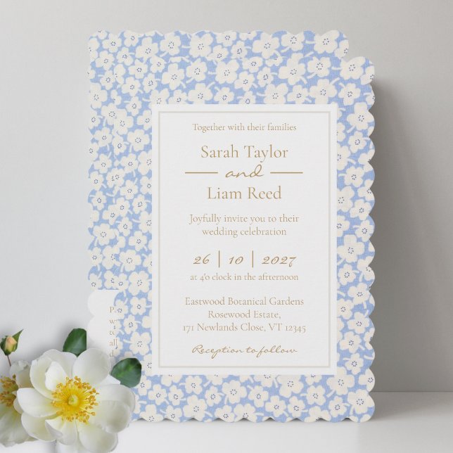 Mariage floral bleu tendance RSVP QR & Invitation (Créateur téléchargé)