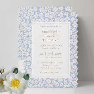 Mariage floral bleu tendance RSVP QR & Invitation