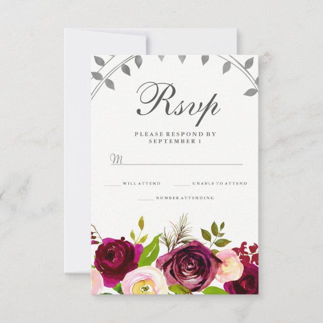 Mariage floral Blush & Bourgogne RSVP (Devant)