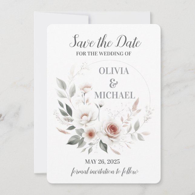 Mariage Floral Blush Simple Enregistrer La Carte D (Devant)