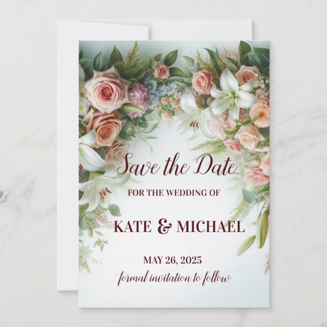 Mariage Floral Blush Simple Enregistrer La Carte D (Devant)