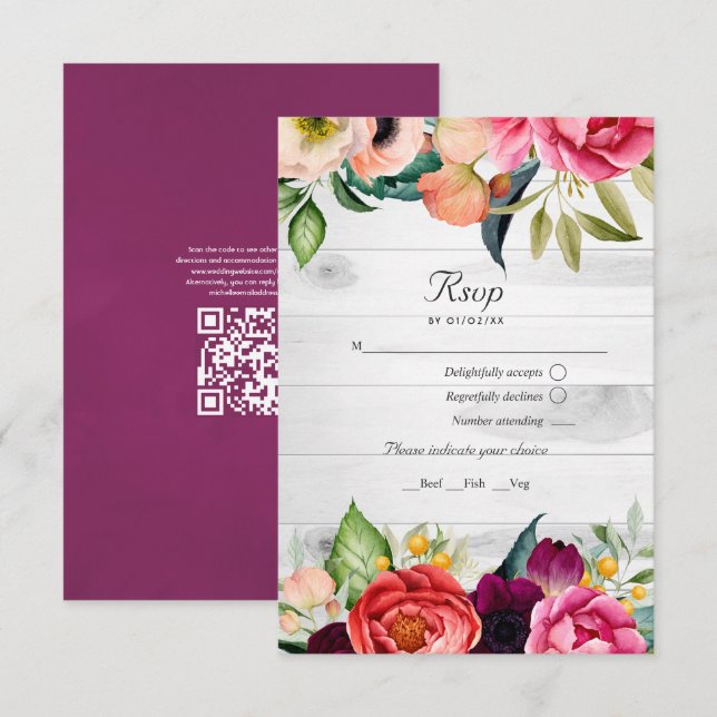 Mariage Floral Bohème Rustique Code QR RSVP (Devant / Derrière)