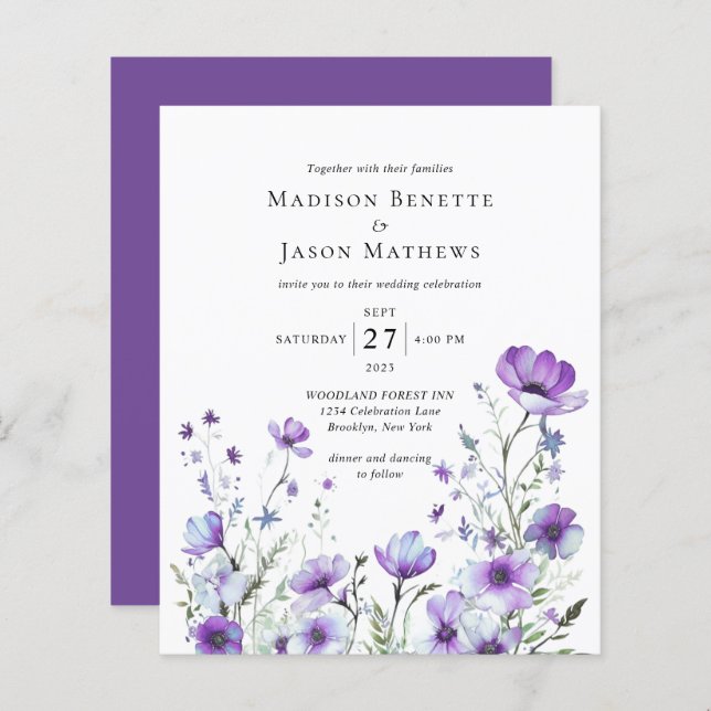 MARIAGE floral bohème violet élégant BUDGET (Devant / Derrière)