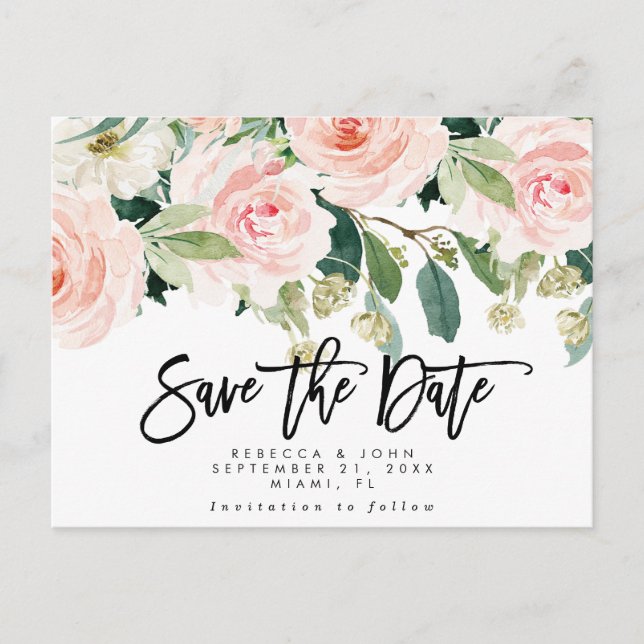 mariage floral boho blush enregistrer la carte de  (Devant)