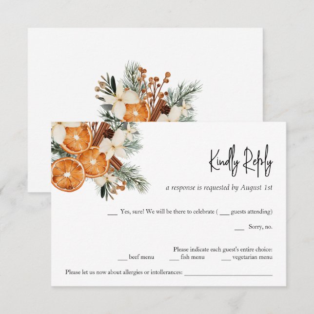 Mariage floral Boho d'hiver Carte RSVP (Devant / Derrière)