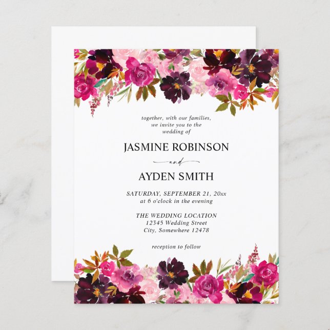 Mariage Floral Bourgogne, rose et pourpre (Devant / Derrière)